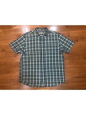 Duluth Trading Ripple Rouser Seersucker Plaid Short Sleeve Button Front Shirt L
